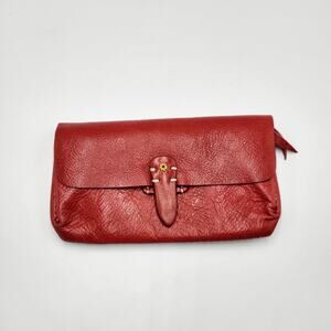 Fredd + Basha Red Leather Snap Button Closure Large Accordion Wallet Boho Chic
